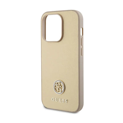 Guess 4G Strass Metal Logo - "iPhone 15 Pro" dėklas (auksinis)
