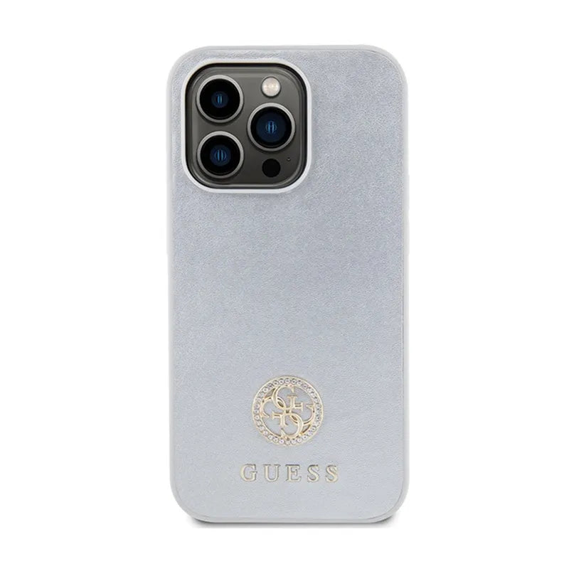 Guess 4G Strass metalinis logotipas – dėklas iPhone 15 Pro (sidabrinis)