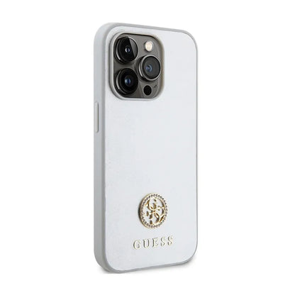 Guess 4G Strass metalinis logotipas – dėklas iPhone 15 Pro (sidabrinis)