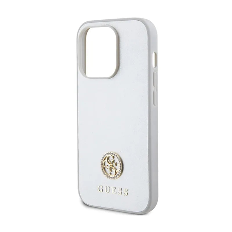 Guess 4G Strass metalinis logotipas – dėklas iPhone 15 Pro (sidabrinis)