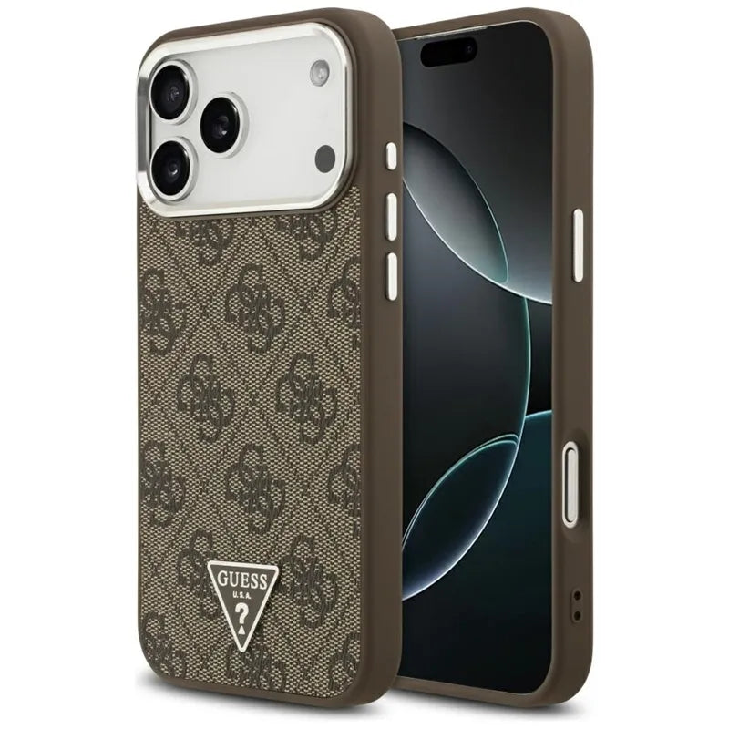 Guess 4G Triangle Logo MagSafe dėklas iPhone 17 Pro Max (rudas)