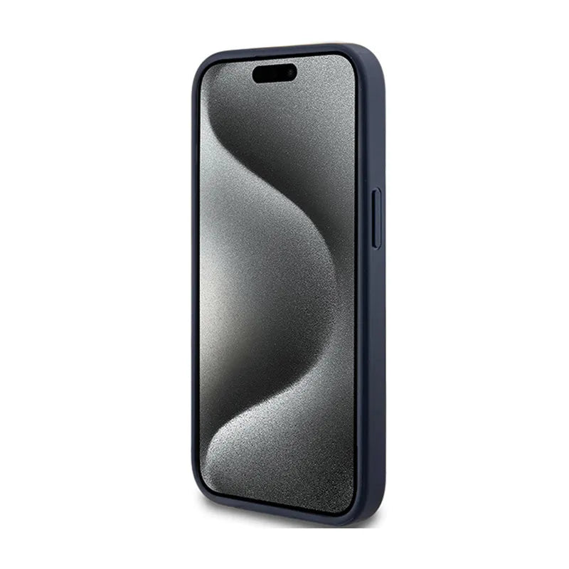 Guess 4G Triangle Metal Logo - dėklas iPhone 15 Plus (mėlynas)