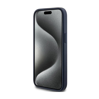 Guess 4G Triangle Metal Logo - dėklas iPhone 15 Plus (mėlynas)