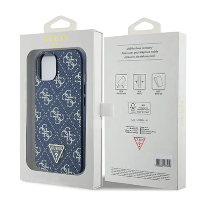 Guess 4G Triangle Metal Logo - dėklas iPhone 15 Plus (mėlynas)