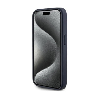 Guess 4G Triangle Metal Logo - dėklas, skirtas iPhone 15 Pro (mėlynas)