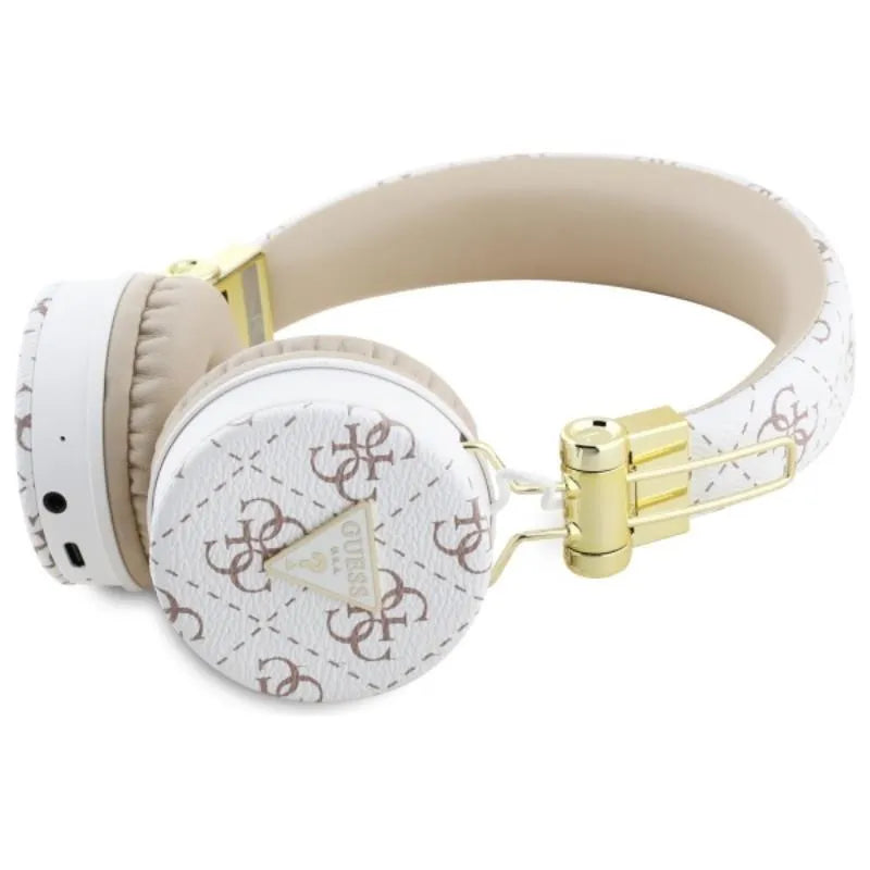 Guess 4G Triangle Round Shape - Belaidės „Over-Ear“ „Bluetooth ENC“ ausinės (baltos)