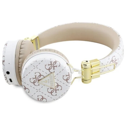 Guess 4G Triangle Round Shape - Belaidės „Over-Ear“ „Bluetooth ENC“ ausinės (baltos)