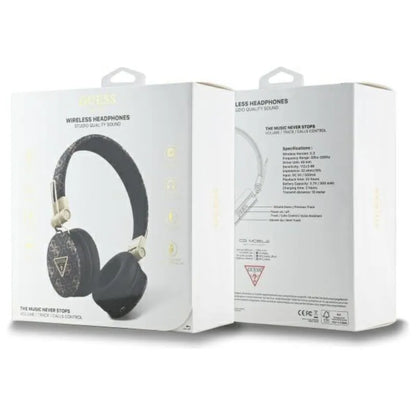 Guess 4G trikampio apvalios formos – belaidės „Over-Ear“ „Bluetooth“ ENC ausinės (juodos)