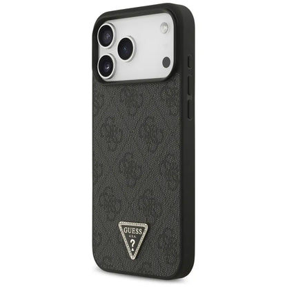 Guess 4G Trikampio Dekoratyviniai Kristalai MagSafe Dėklas iPhone 17 Pro Max (Juodas)