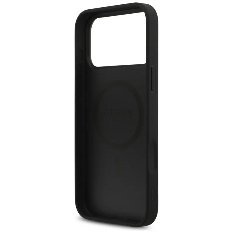 Guess 4G Trikampio Dekoratyviniai Kristalai MagSafe Dėklas iPhone 17 Pro Max (Juodas)