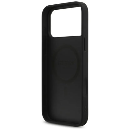 Guess 4G Trikampio Dekoratyviniai Kristalai MagSafe Dėklas iPhone 17 Pro Max (Juodas)