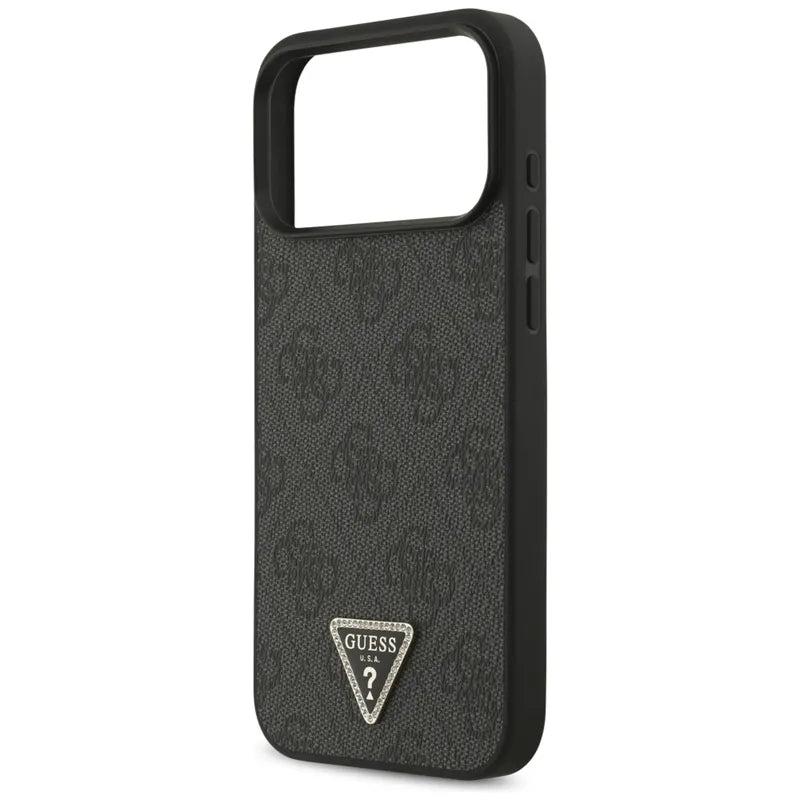 Guess 4G Trikampio Dekoratyviniai Kristalai MagSafe Dėklas iPhone 17 Pro Max (Juodas)