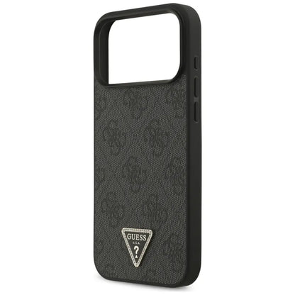 Guess 4G Trikampio Dekoratyviniai Kristalai MagSafe Dėklas iPhone 17 Pro Max (Juodas)