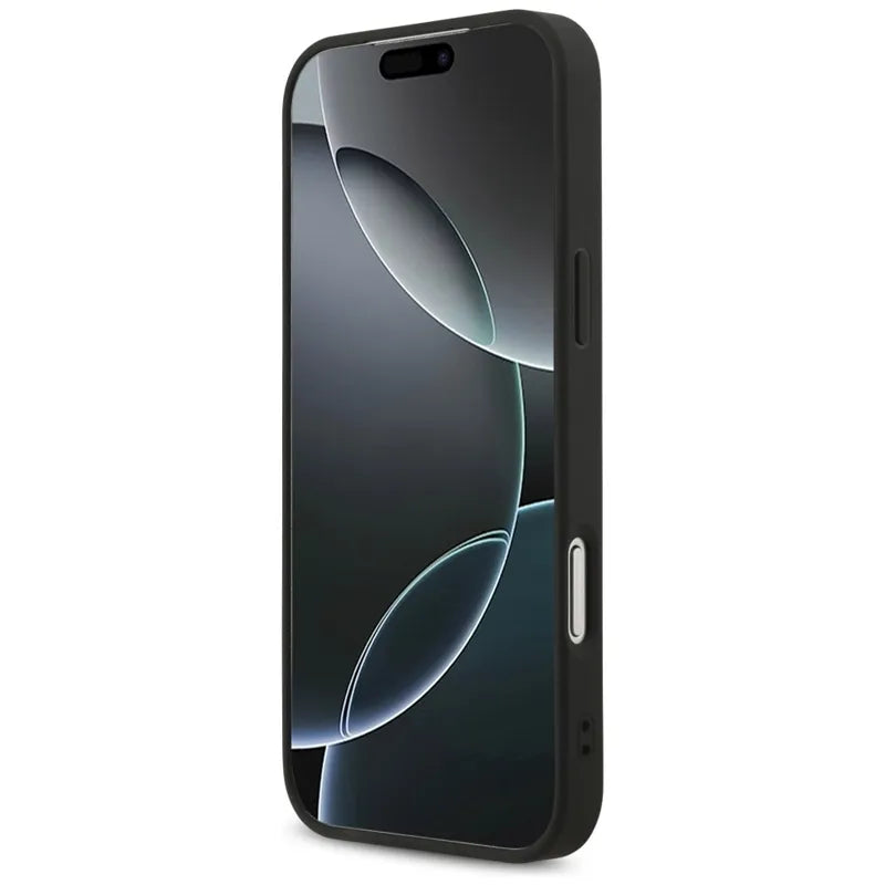 Guess 4G Trikampio Dekoratyviniai Kristalai MagSafe Dėklas iPhone 17 Pro Max (Juodas)