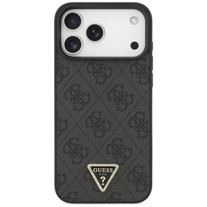 Guess 4G Trikampio Dekoratyviniai Kristalai MagSafe Dėklas iPhone 17 Pro Max (Juodas)