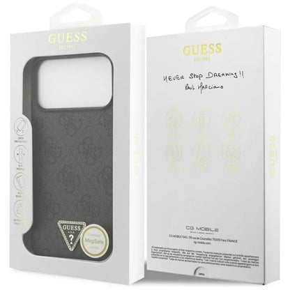 Guess 4G Trikampio Dekoratyviniai Kristalai MagSafe Dėklas iPhone 17 Pro Max (Juodas)