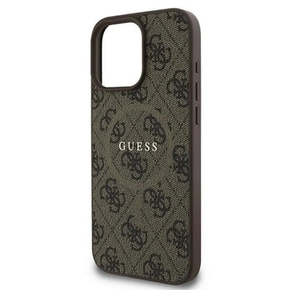 Guess 4G žiedas klasikinis logotipas MagSafe – dėklas skirtas iPhone 16 Pro (rudas)