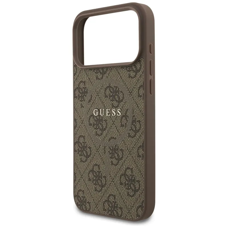 Guess 4G žiedinis logotipas MagSafe dėklas iPhone 17 Pro Max (rudas)