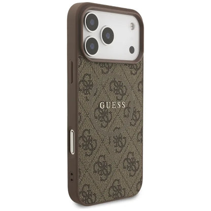 Guess 4G žiedinis logotipas MagSafe dėklas iPhone 17 Pro Max (rudas)