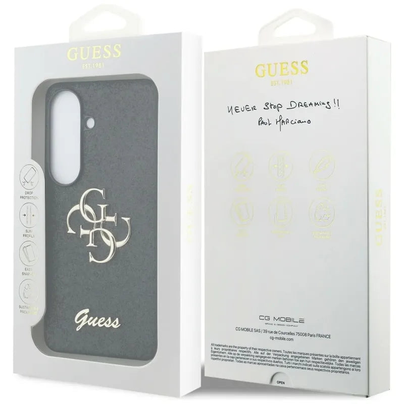 Guess Apsukalai Blizgučiais Didelis 4G Metalinis Logotipas - Samsung Galaxy S26 dėklas (Juodas)