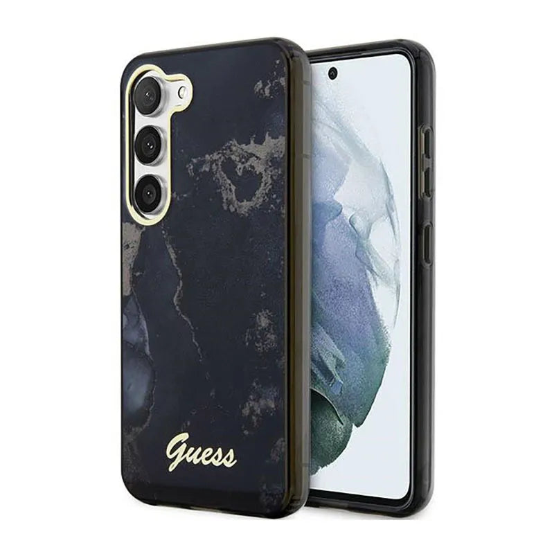 Guess Auksinio Marmuro Kolekcija – Dėklas Samsung Galaxy S23+ (Juodas)