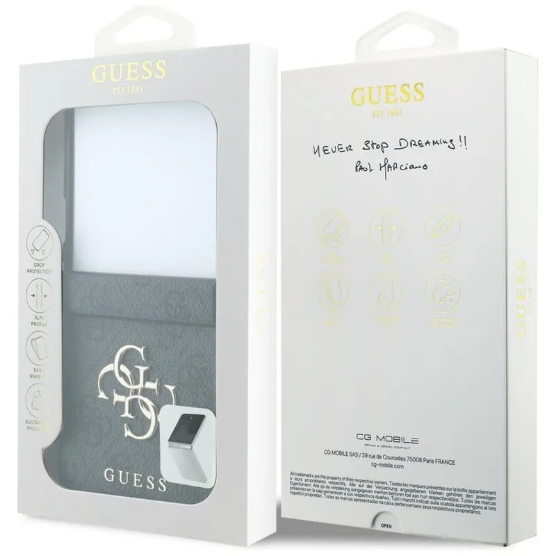 Guess Big 4G Logo dėklas Samsung Galaxy Z Flip 8 telefonui (juodas)