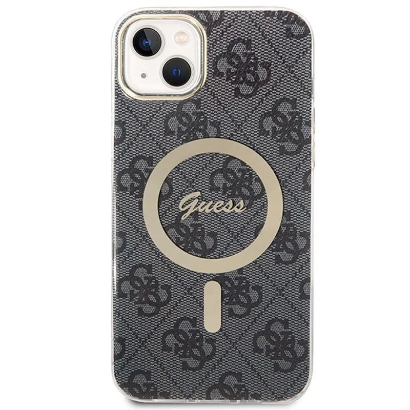 Guess Bundle Pack MagSafe 4G – dėklų rinkinys, skirtas iPhone 14 Plus + MagSafe įkroviklis (juoda/auksinė)