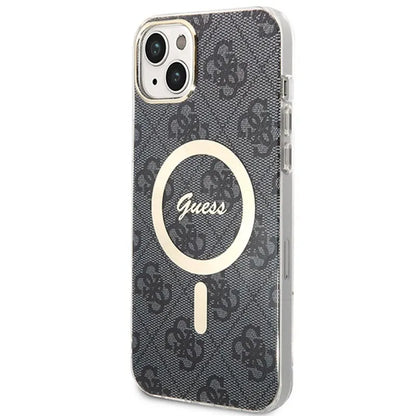 Guess Bundle Pack MagSafe 4G – dėklų rinkinys, skirtas iPhone 14 Plus + MagSafe įkroviklis (juoda/auksinė)