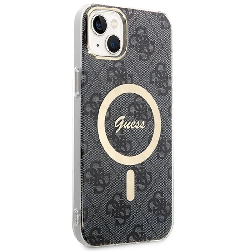Guess Bundle Pack MagSafe 4G – dėklų rinkinys, skirtas iPhone 14 Plus + MagSafe įkroviklis (juoda/auksinė)