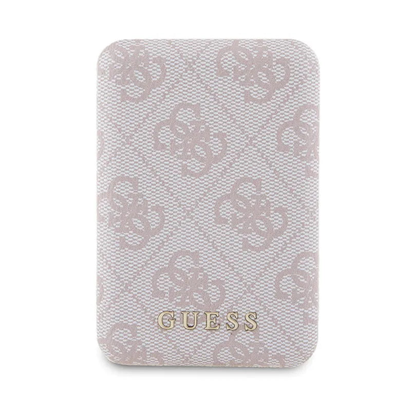 Guess „Bundle Pack“ MagSafe 4G Metal Gold Logo – dėklo rinkinys + 5000mAh MagSafe išorinis akumuliatorius, skirtas „iPhone 14 Pro“ (rožinis)
