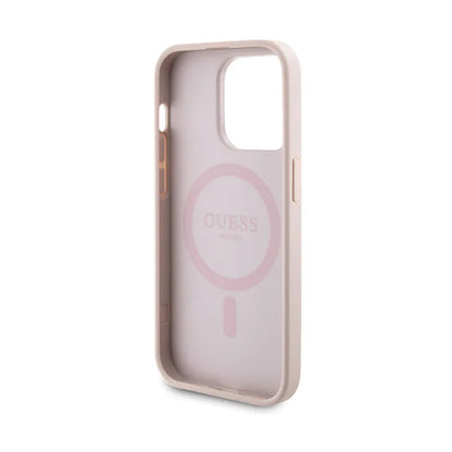 Guess „Bundle Pack“ MagSafe 4G Metal Gold Logo – dėklo rinkinys + 5000mAh MagSafe išorinis akumuliatorius, skirtas „iPhone 14 Pro“ (rožinis)
