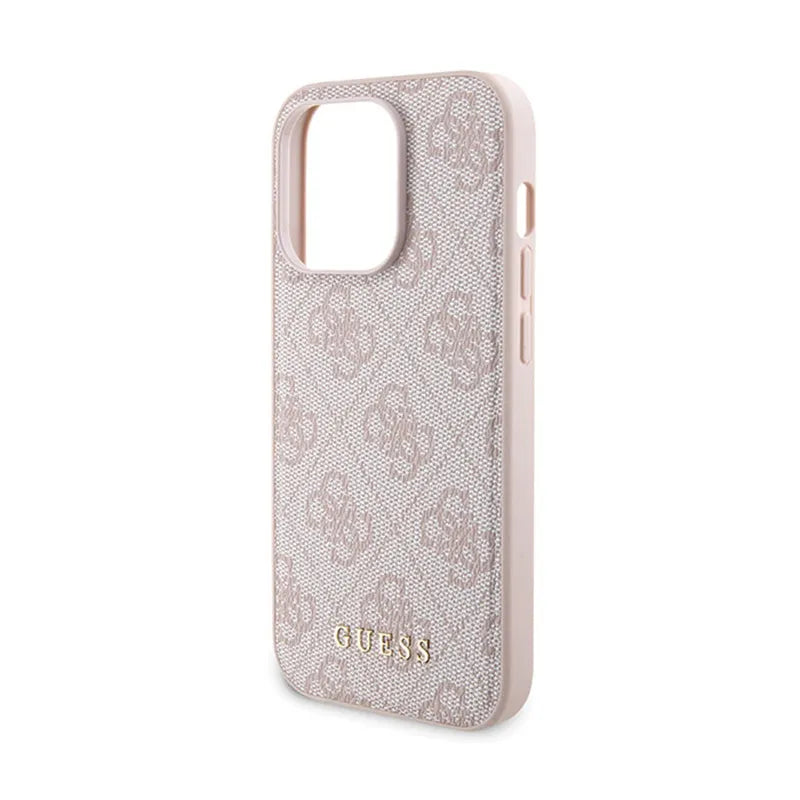 Guess „Bundle Pack“ MagSafe 4G Metal Gold Logo – dėklo rinkinys + 5000mAh MagSafe išorinis akumuliatorius, skirtas „iPhone 14 Pro“ (rožinis)
