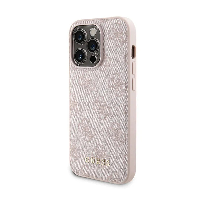 Guess „Bundle Pack“ MagSafe 4G Metal Gold Logo – dėklo rinkinys + 5000mAh MagSafe išorinis akumuliatorius, skirtas „iPhone 14 Pro“ (rožinis)