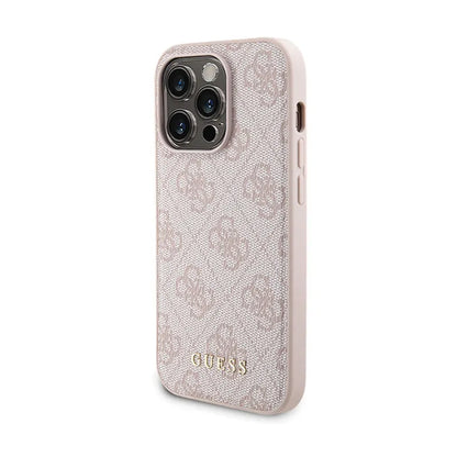 Guess „Bundle Pack“ MagSafe 4G Metal Gold Logo – dėklo rinkinys + 5000mAh MagSafe išorinis akumuliatorius, skirtas „iPhone 14 Pro“ (rožinis)