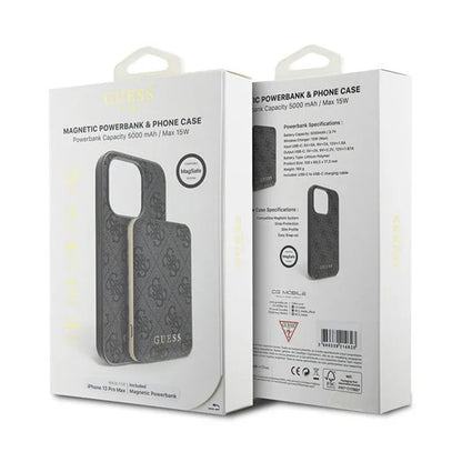 Guess Bundle Pack MagSafe 4G Metal Gold Logo - dėklų komplektas + Power Bank 5000mAh MagSafe iPhone 13 Pro Max (juodas)