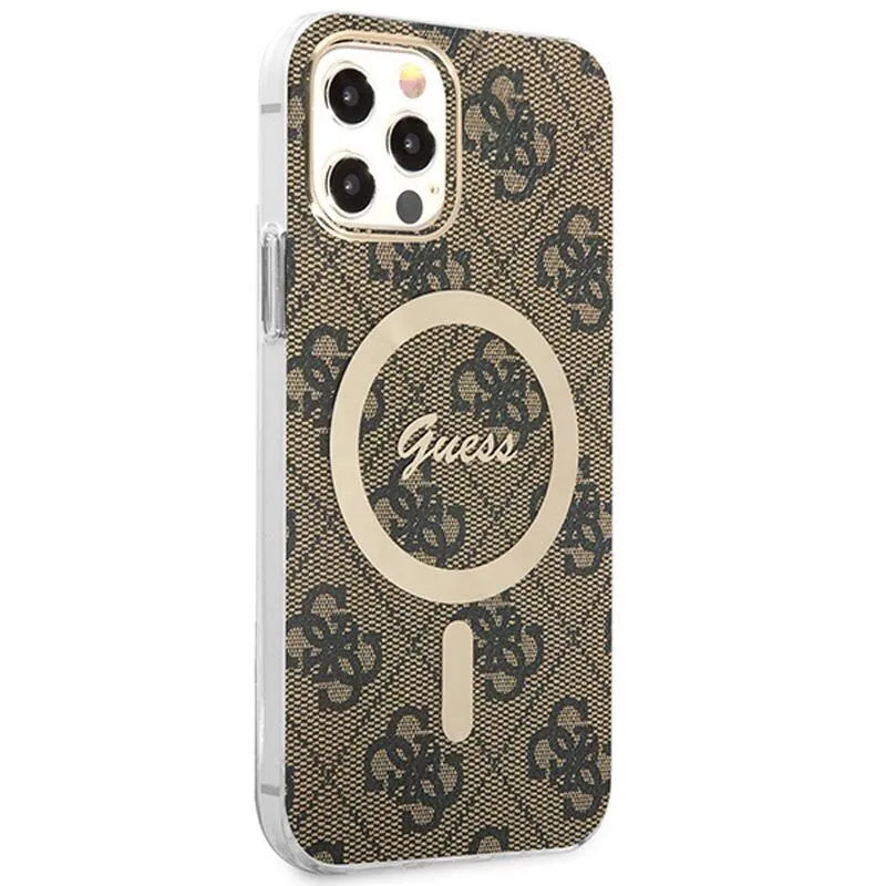 Guess Bundle Pack MagSafe 4G – rinkinys, skirtas iPhone 12 / iPhone 12 Pro + „MagSafe“ įkroviklis (ruda/auksinė)