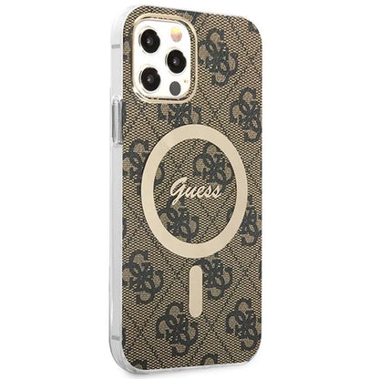 Guess Bundle Pack MagSafe 4G – rinkinys, skirtas iPhone 12 / iPhone 12 Pro + „MagSafe“ įkroviklis (ruda/auksinė)