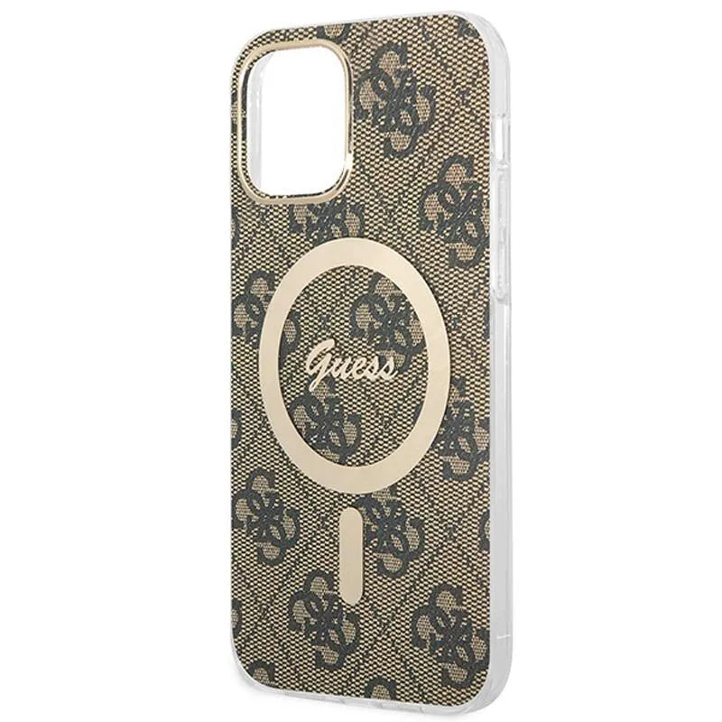 Guess Bundle Pack MagSafe 4G – rinkinys, skirtas iPhone 12 / iPhone 12 Pro + „MagSafe“ įkroviklis (ruda/auksinė)