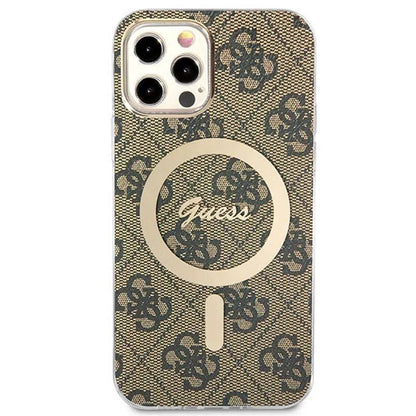 Guess Bundle Pack MagSafe 4G – rinkinys, skirtas iPhone 12 / iPhone 12 Pro + „MagSafe“ įkroviklis (ruda/auksinė)