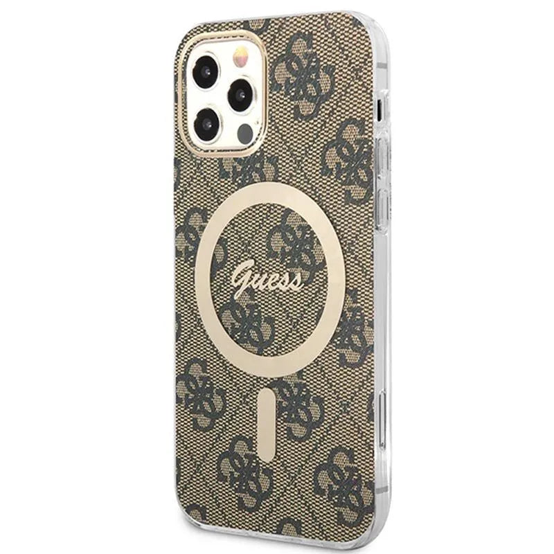 Guess Bundle Pack MagSafe 4G – rinkinys, skirtas iPhone 12 / iPhone 12 Pro + „MagSafe“ įkroviklis (ruda/auksinė)