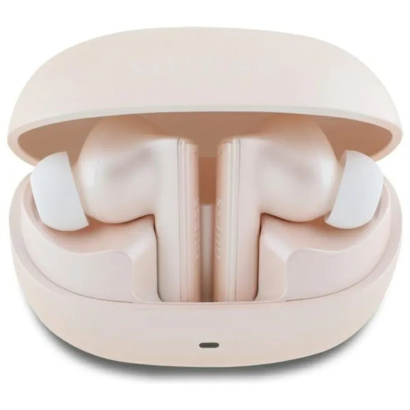 Guess Capsule su spausdintu logotipu - Bluetooth TWS ANC & ENC ausinės su įkrovimo dėklu (rožinės)