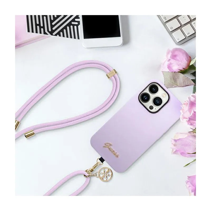 Guess CBDY Cord Nylon 4G Metal Charm - Universalus telefono dirželis (alyvinė)