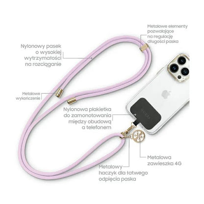 Guess CBDY Cord Nylon 4G Metal Charm - Universalus telefono dirželis (alyvinė)