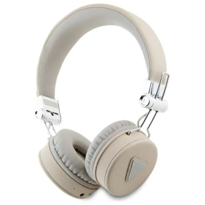 Guess Classic apvalios formos "Grained" – belaidės ant ausies Bluetooth ENC ausinės (smėlio spalvos)