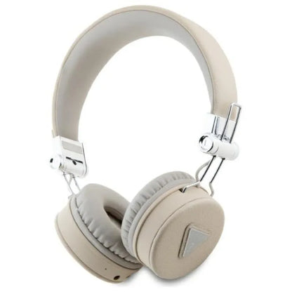 Guess Classic apvalios formos "Grained" – belaidės ant ausies Bluetooth ENC ausinės (smėlio spalvos)