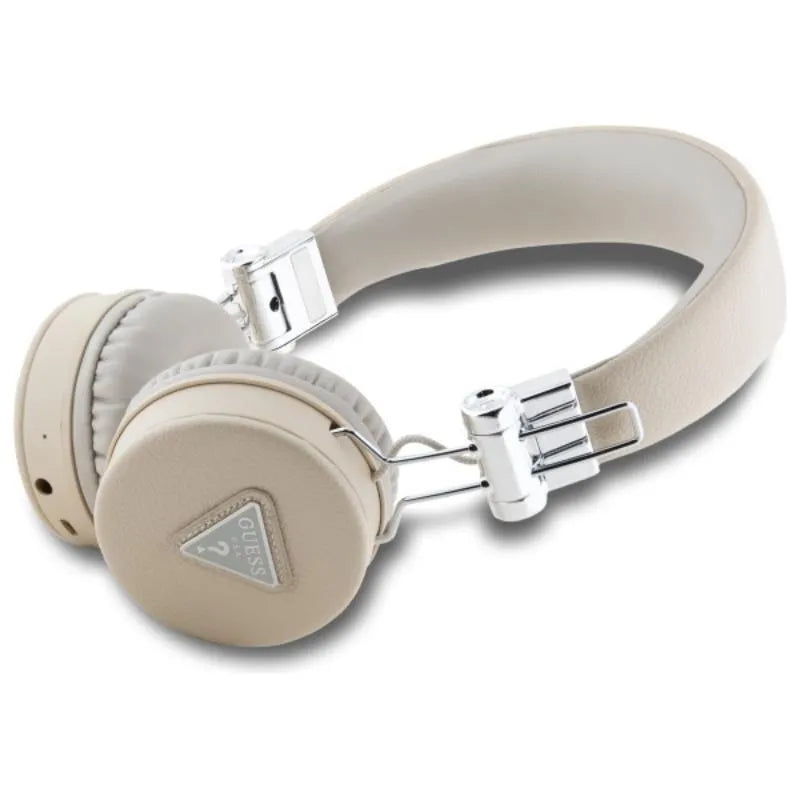 Guess Classic apvalios formos "Grained" – belaidės ant ausies Bluetooth ENC ausinės (smėlio spalvos)