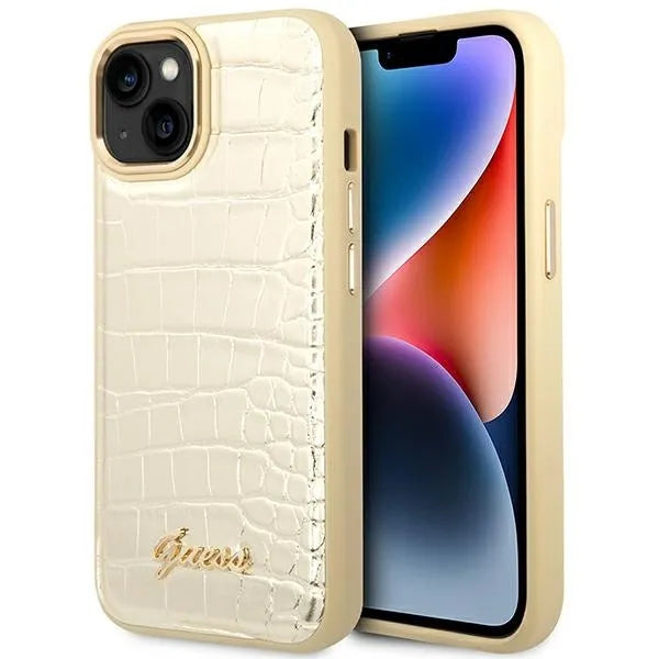 "Guess Croco Collection" - dėklas iPhone 14 Plus (auksinis)