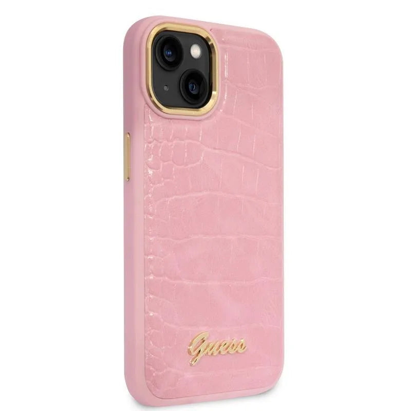 Guess Croco Collection - dėklas, skirtas iPhone 14 Plus (rožinė)