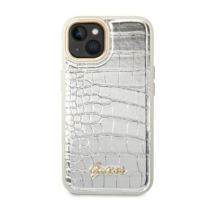 Guess Croco Collection - dėklas skirtas iPhone 14 Plus (Sidabro spalvos)