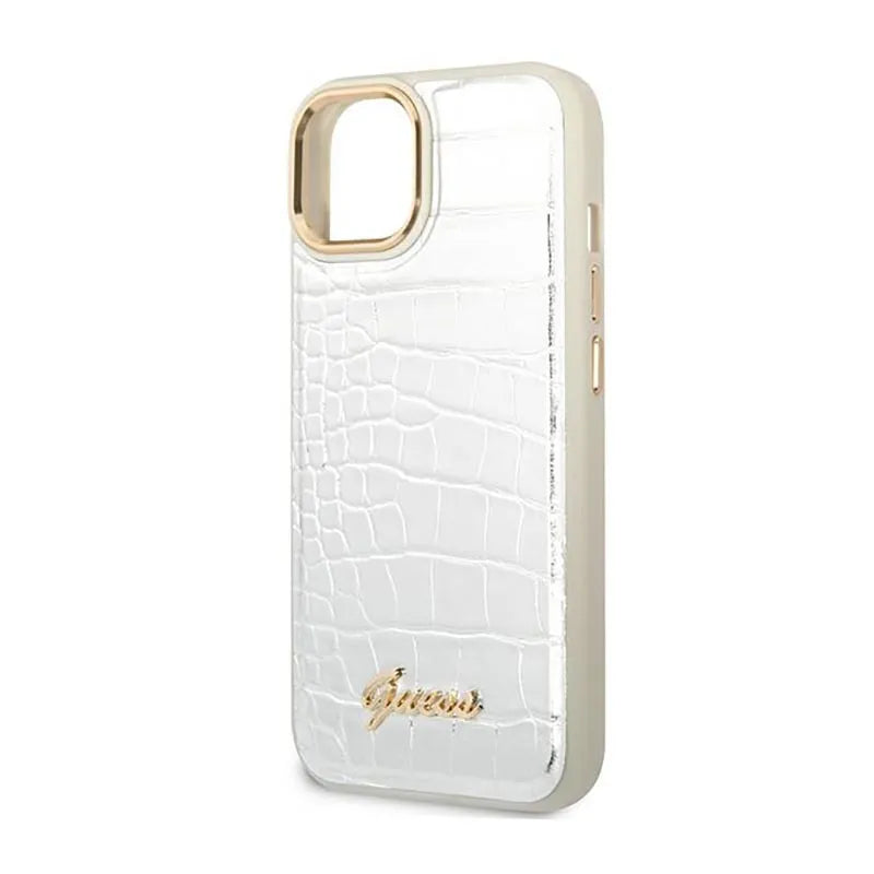 Guess Croco Collection - dėklas skirtas iPhone 14 Plus (Sidabro spalvos)